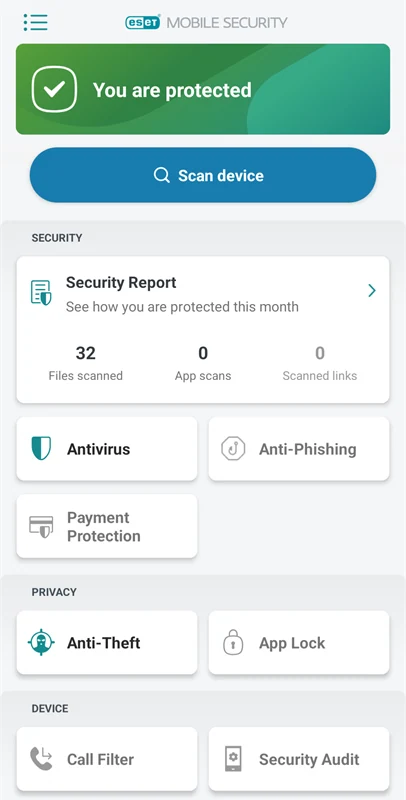 Скриншот ESET Mobile Security 1