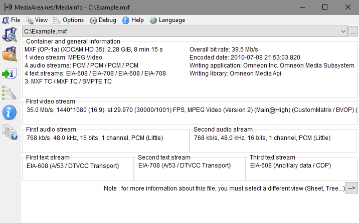 Скриншот MediaInfo 1