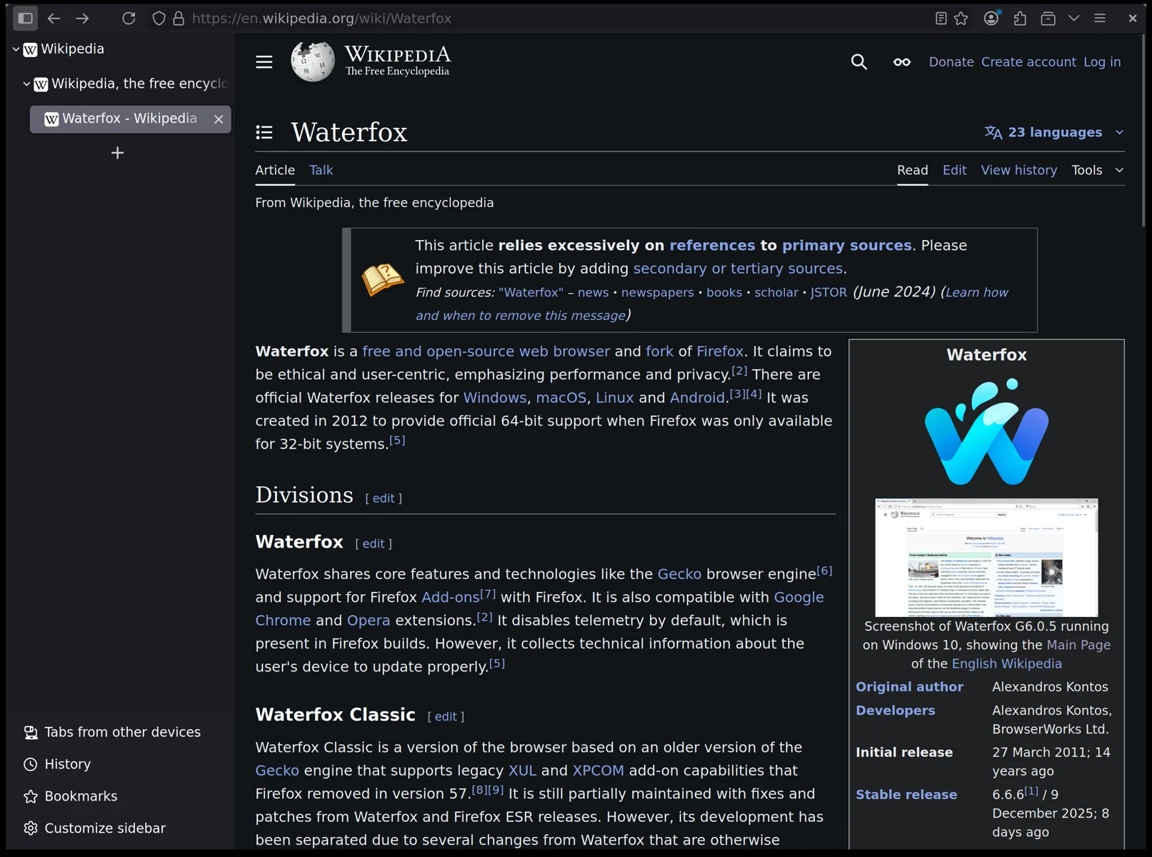 Скриншот Waterfox 3