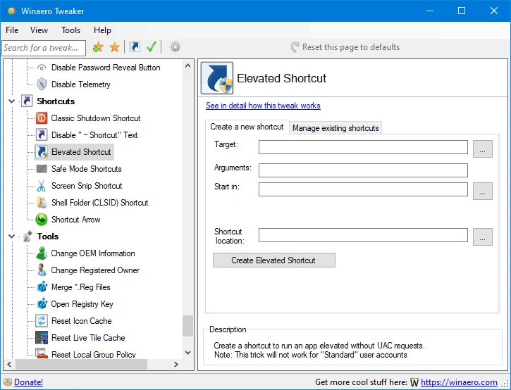 Скриншот Winaero Tweaker 3