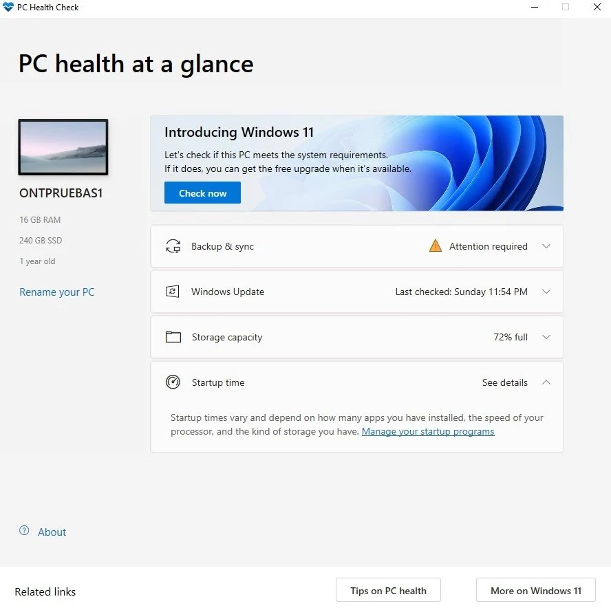 Скриншот Windows PC Health Check 2